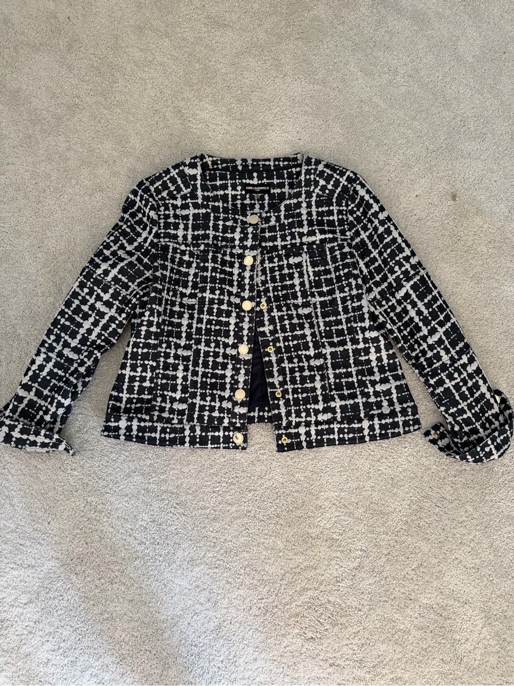 Karl Lagerfeld Dark Navy & White Blazer with Gold Buttons. Great w white jeans!